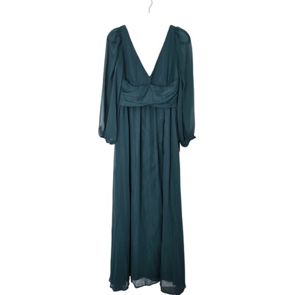 Lulus Maxi Dress Women Medium Green NWT Long Sleeve V-Neck Chiffon Evening Gown - Picture 2 of 8
